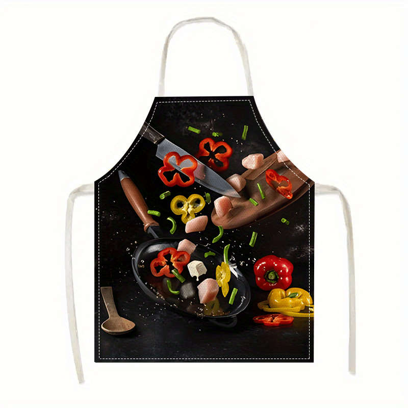 1pc Large Linen Kitchen Apron with Vibrant Red Pepper Vegetable Print Durable Washable Ad