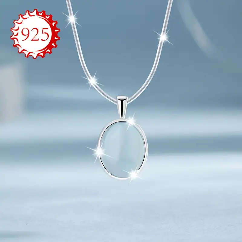 925 Sterling Silver Hypoallergenic Necklace, Single Piece, Women's Aquamarine Moonstone Pendant