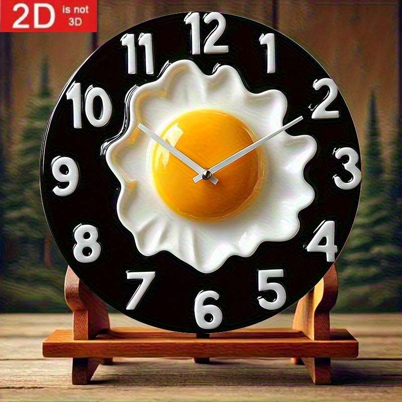 1pc 2D Flat 2D Flat Design Wooden Wall Art Breakfast Theme with Black Background Not real clock