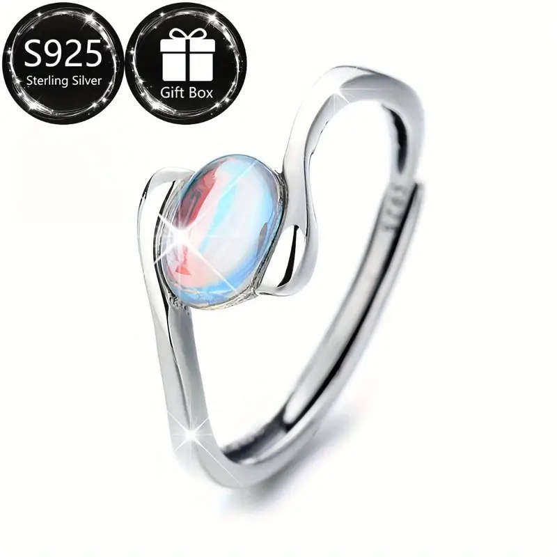 S925 Sterling Silver Moonstone Ring Adjustable SIZE