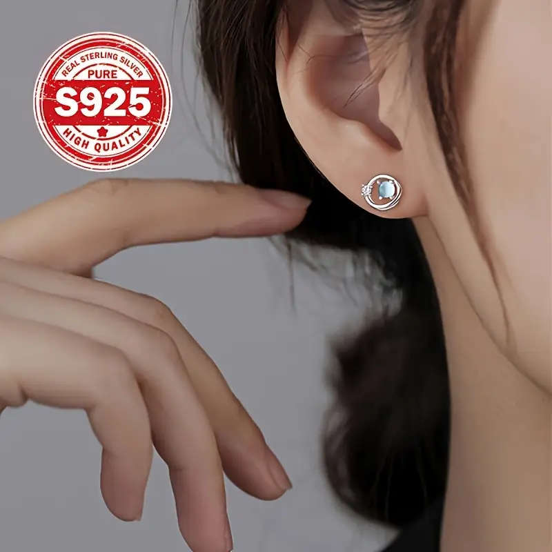 925 Silver Plated Inlaid Synthetic Zirconia Earrings