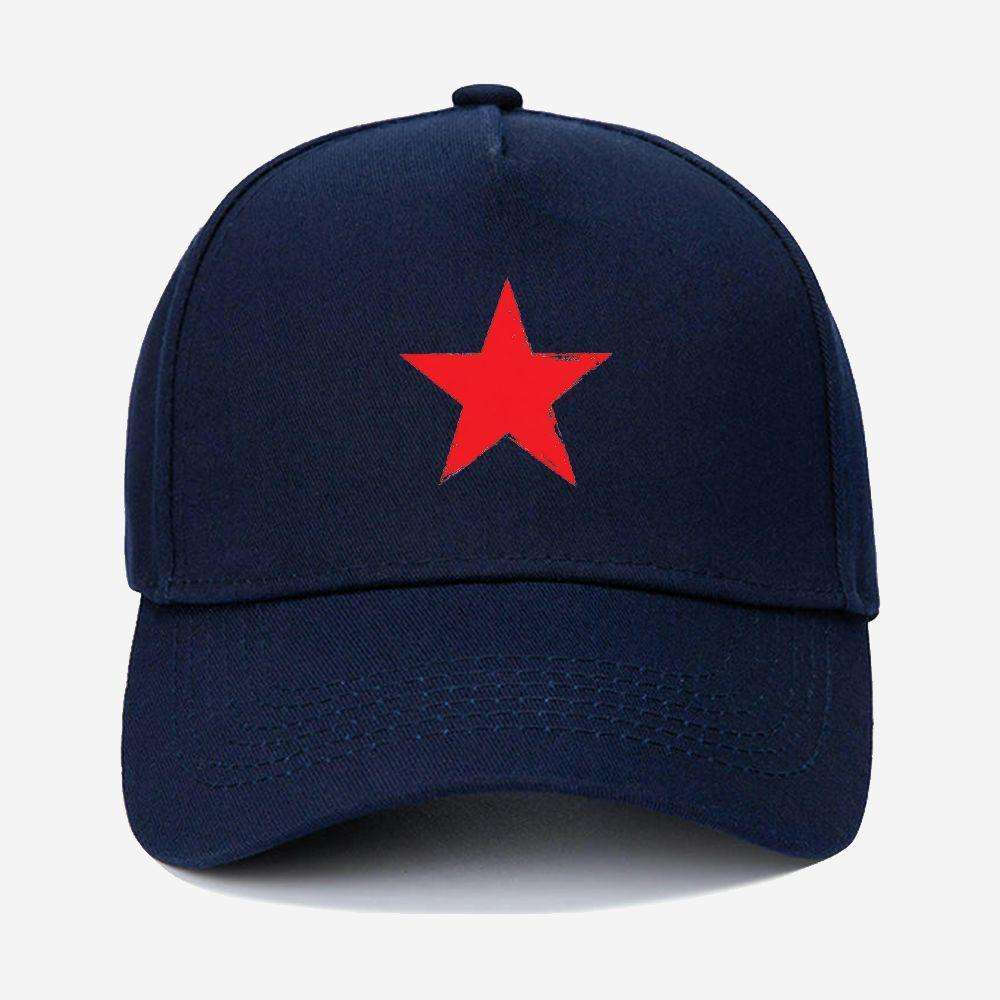 1pc 100% Cotton Adjustable Baseball Cap with Red Star Design Sun Protection Machine Washable Bla