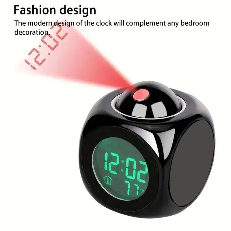 1pc Projection Alarm Clock with Voice Function Digital Display Snooze Button Temperature Readout
