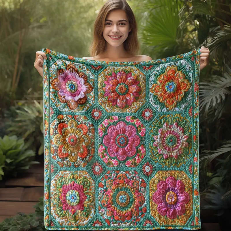 1 Bohemian Floral Patchwork Flannel Blanket 150*200cm