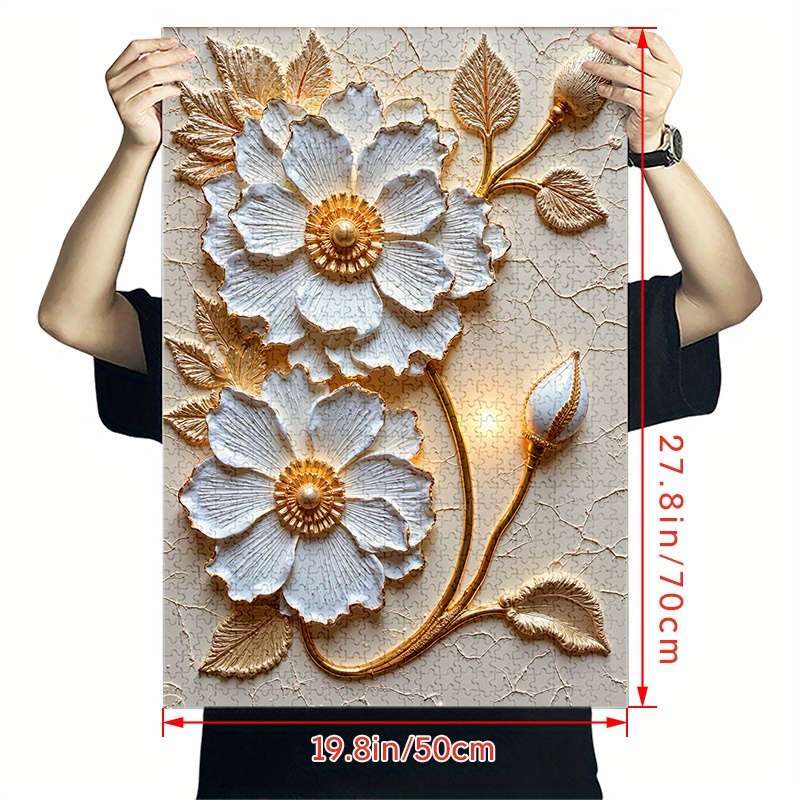 1000pcs Golden-Trimmed White Floral Jigsaw Puzzle Scratch High Quality High-Leve