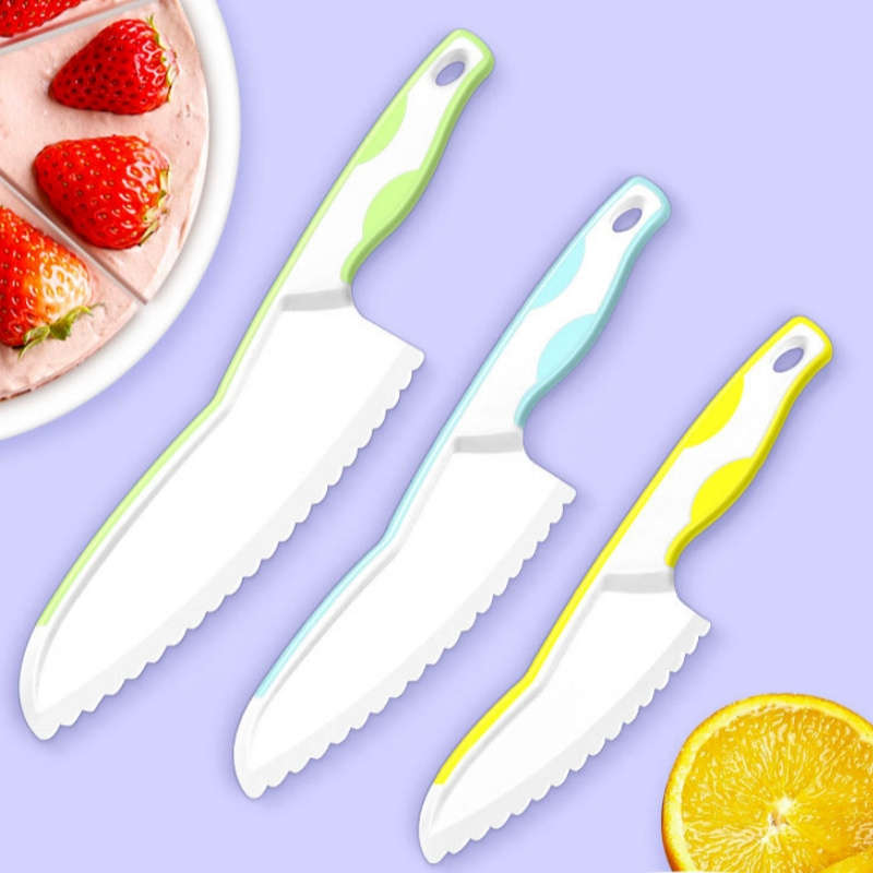 3pcs ABS Plastic Fruit Knife Set Serrated Bread Toast Knife Cake Cutting Knife Beginner Safe