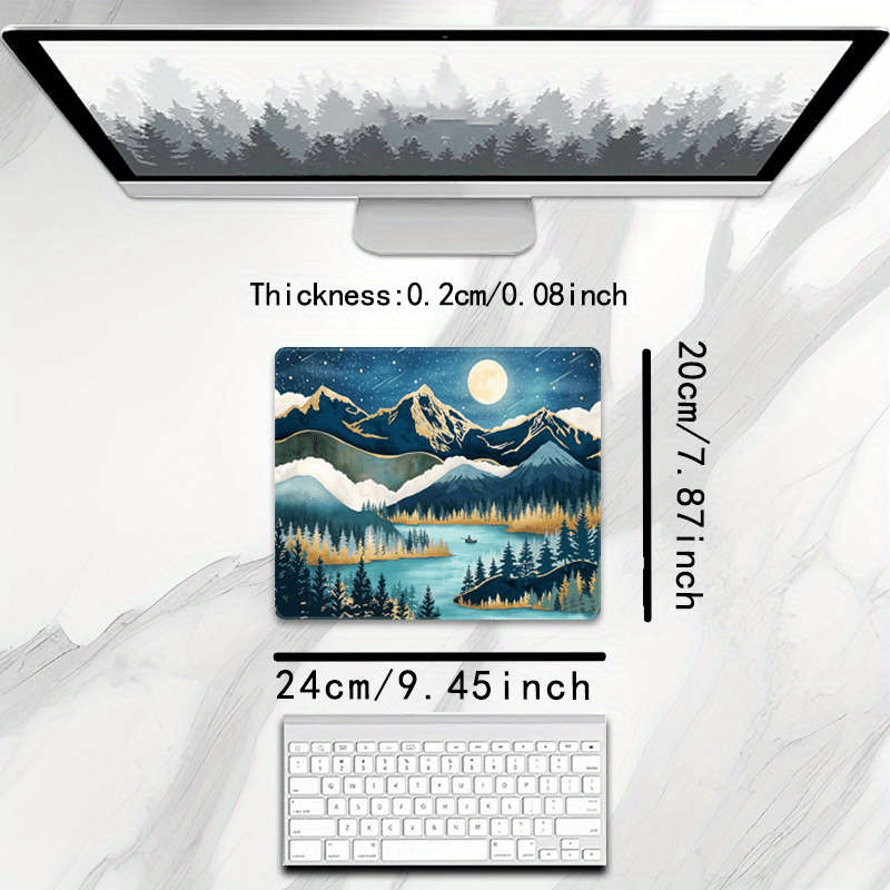 1pc Unique Small Square Mouse Pad Featuring a Moonlit Night Sky And Mountain Design Perf