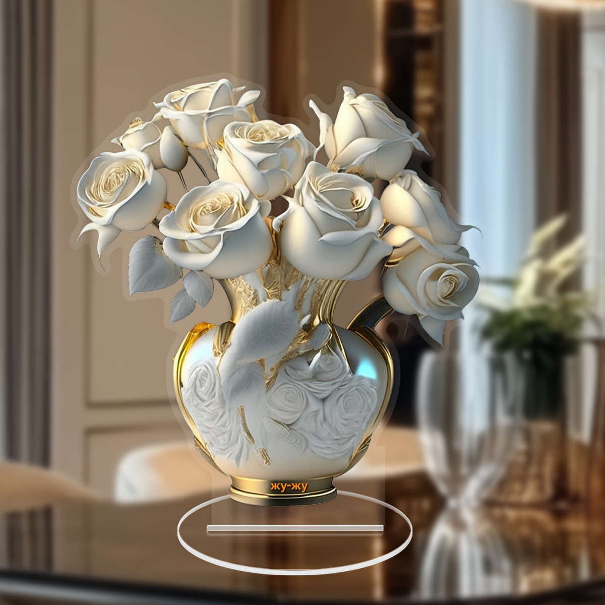 1pc 2D Flat  A  Acrylic White Rose Tabletop Decoration Measuring 18.01 cm by 16.69 cm a Versa