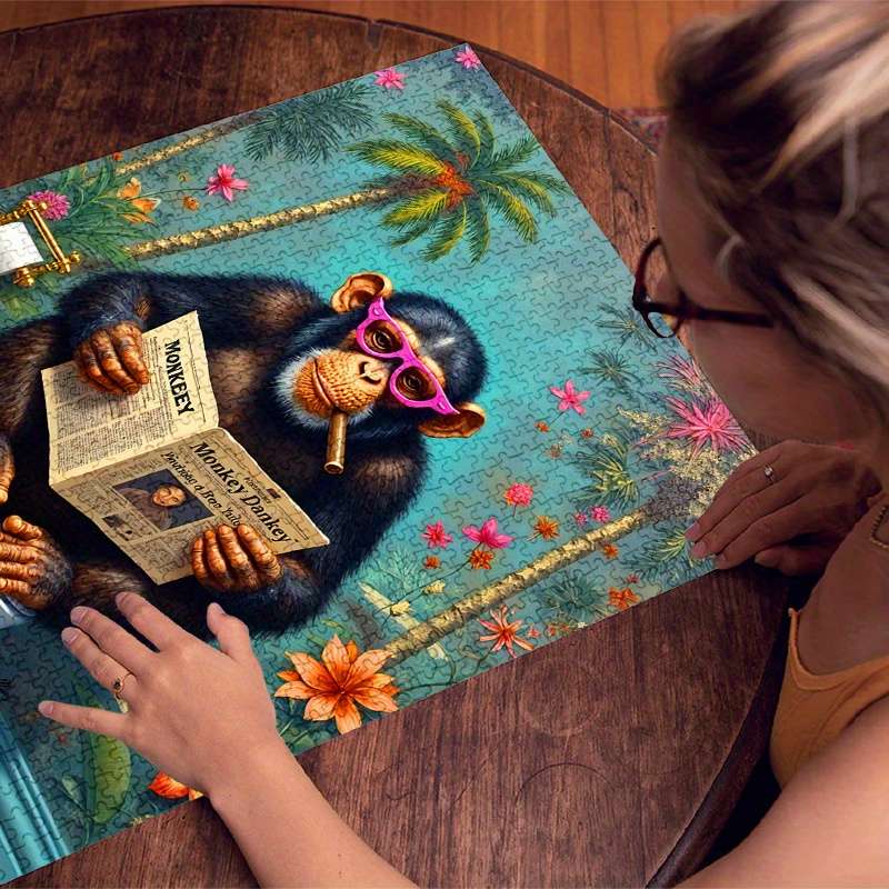 1000pcs Jigsaw Puzzle for Adults Challenging Large Brain Teaser with Vibrant Chimpa