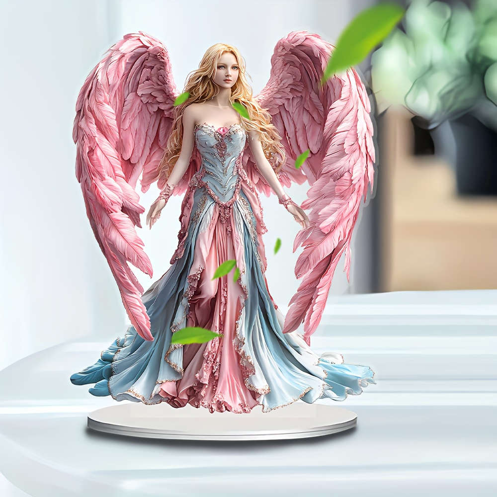 1pc 2D Flat   Bohemian Angel Figurine with Pink Wings Acrylic Desktop Decor Elegant Paste