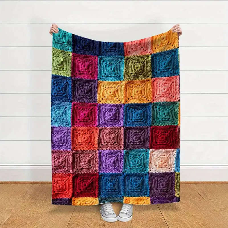 1 Brightly Colored Crochet Printed Flannel Blanket 150*200CM