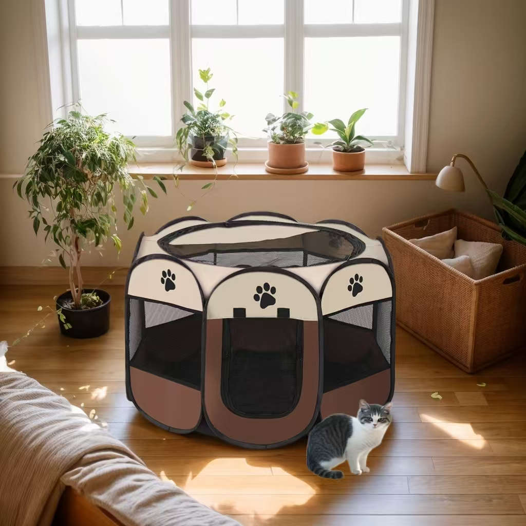 1pc Beige+gray size Size: 73*73*43cm (Foldable)Pet Cage