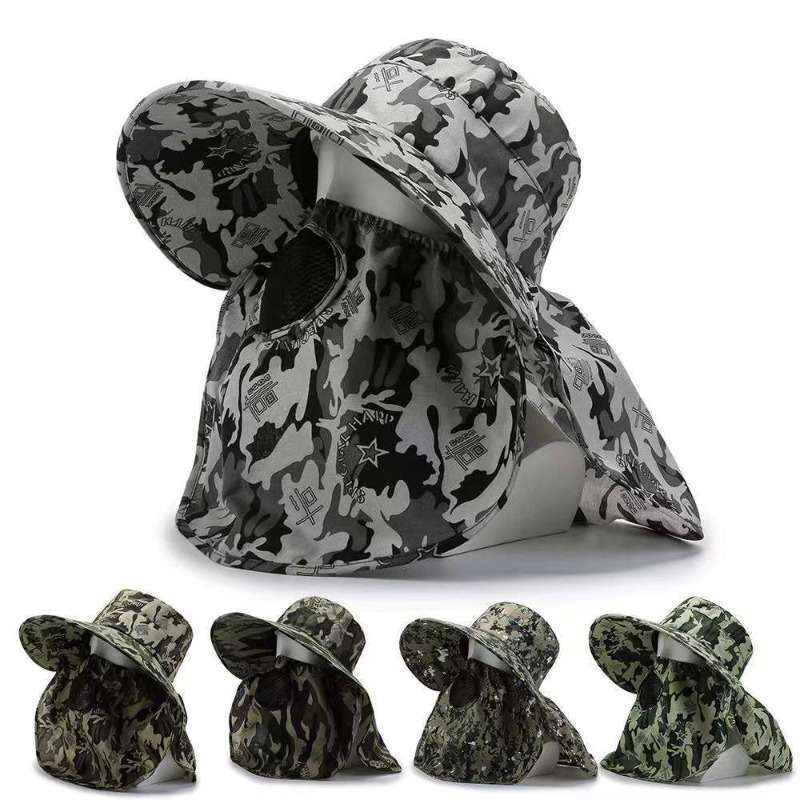 Men'S Camouflage Sun Protection Hat with Face Cover Ideal