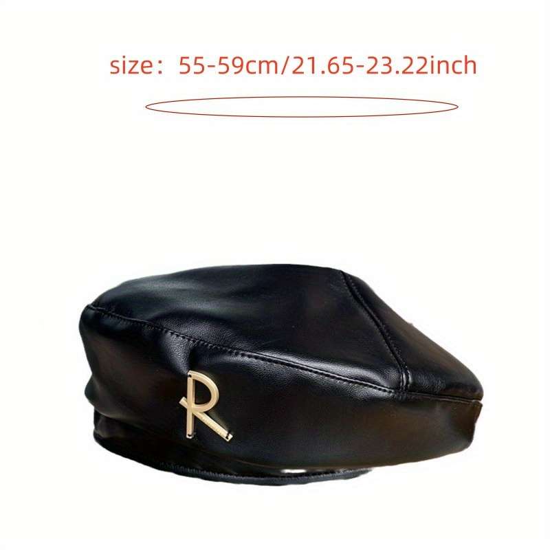 1pc Men'S Women'S Stylish Black White Letter R Beret Hat Lightweight Polyester Vintage-In