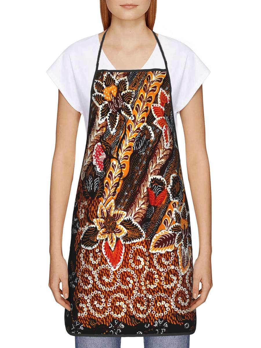 1pc Indonesian Ethnic Print Apron Vibrant Floral Geometric Design Durable Polyester Woven