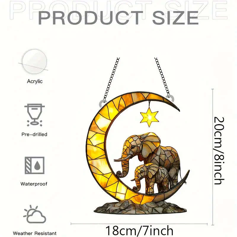 Elephant Family Moon Light Catcher 17.78Cmx20.32cm Acrylic Window Ornaments