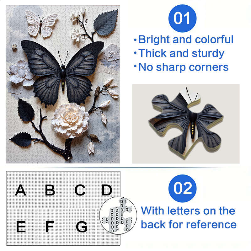 1000pcs Black Butterfly Jigsaw Puzzle Large Size Waterproof Scratch-Resistant Pa