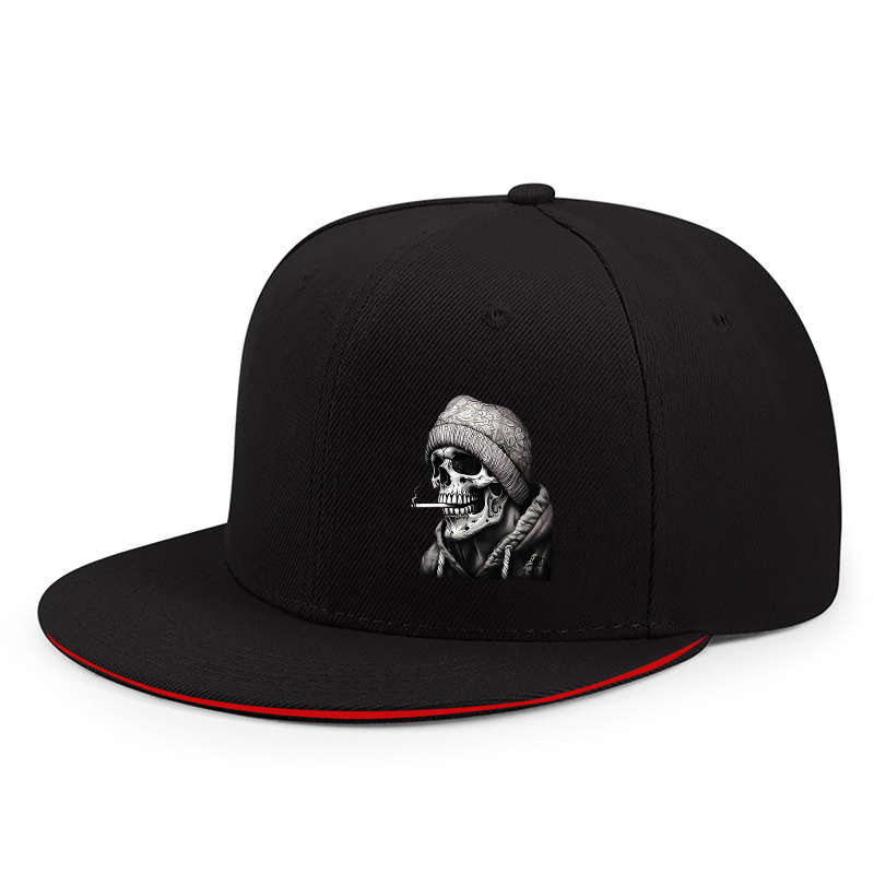 Urban Streetwear Baseball Cap Unisex Polyester Snapback Hat with Skull Graphic Sun Protecti