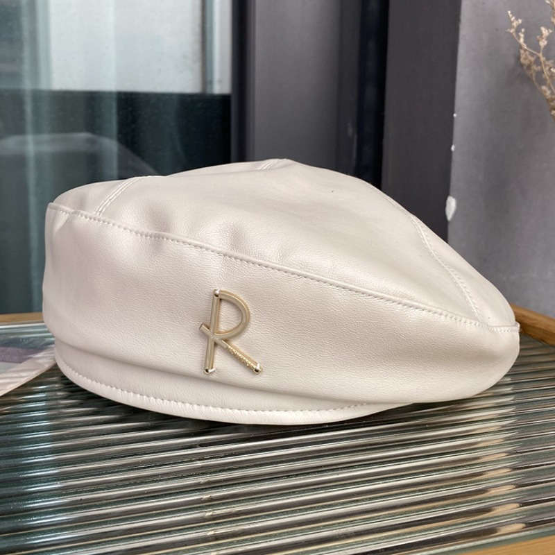 1pc Men'S Women'S Stylish Black White Letter R Beret Hat Lightweight Polyester Vintage-In