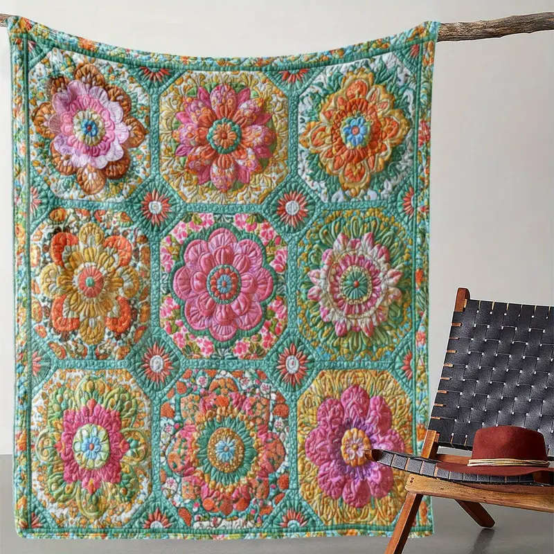 1 Bohemian Floral Patchwork Flannel Blanket 150*200cm