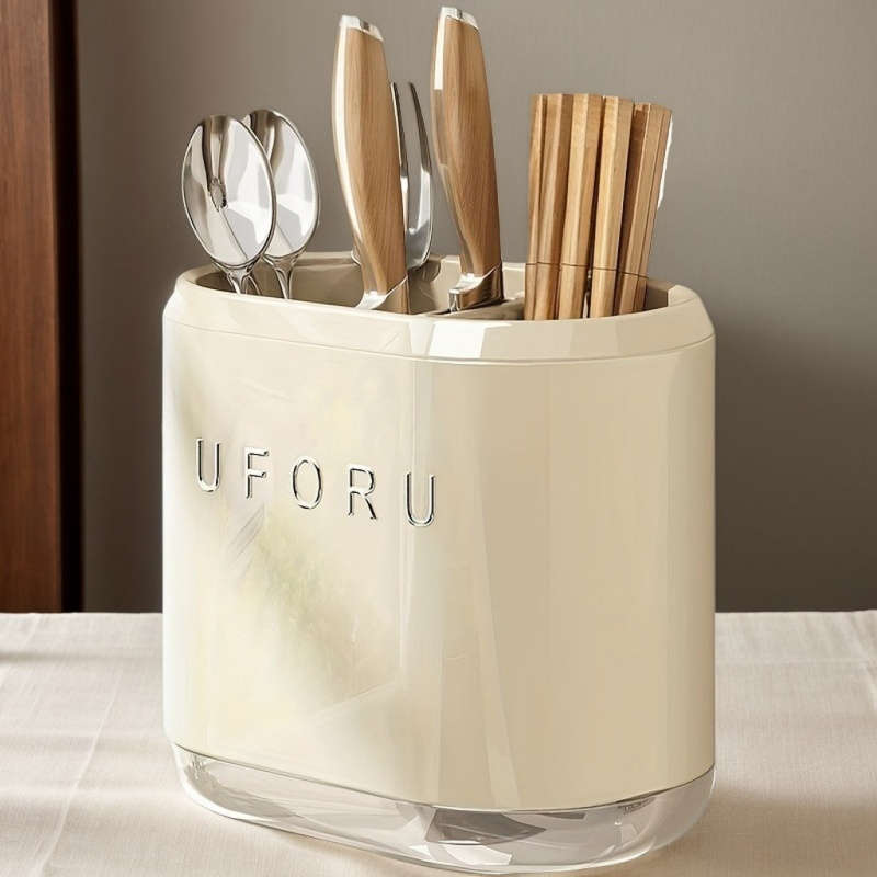 1pc Wall Mounted Kitchen Utensil Rack Plastic No Drilling Required Knife Holder with Drainag