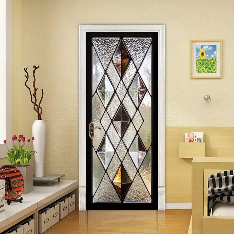2D Flat 1 Pair Textured Art Door Stickers