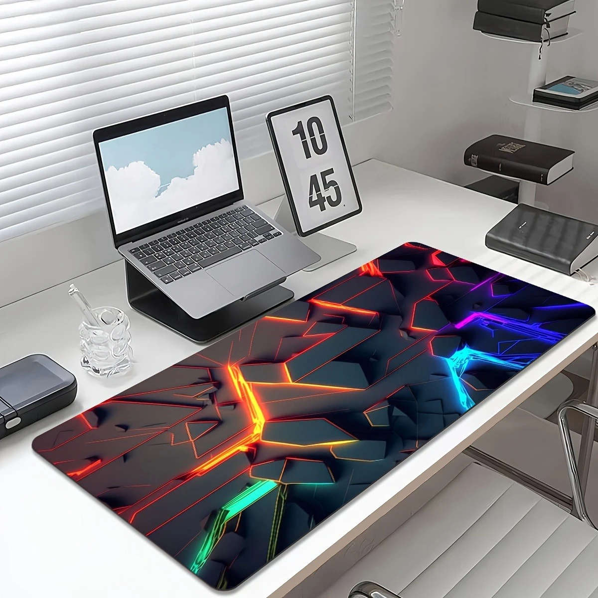 1pc 40x90cm Gaming Mouse Pad with Vibrant Neon Abstract Art Design Non-Slip Rubber Base