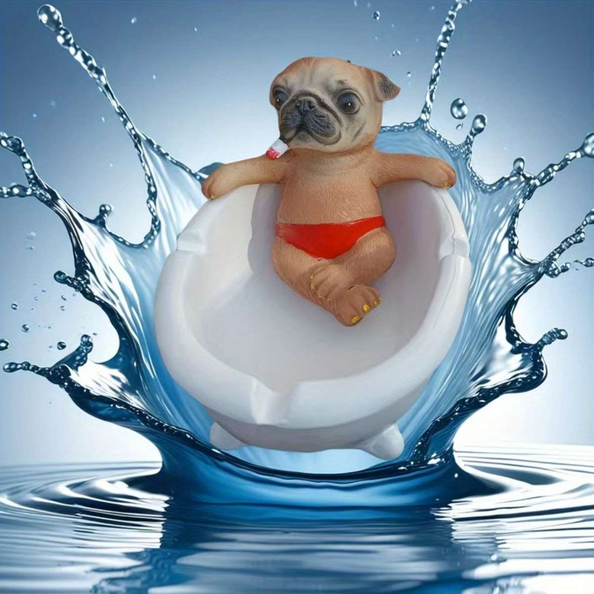 1pc Creative Rogue Puppy Bathing in a Large Ashtray Pool a Unique Ornament a Cute Birthday Gift