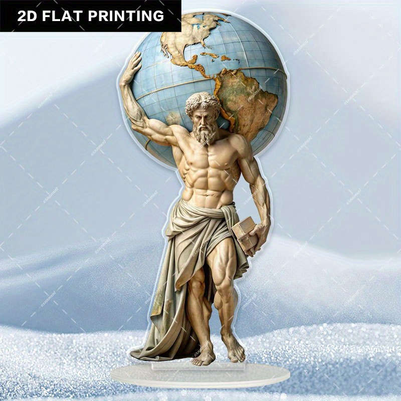1pc 2D Flat   Acrylic Hercules Greek Mythology Statue Classical Desktop Artwork with Detai