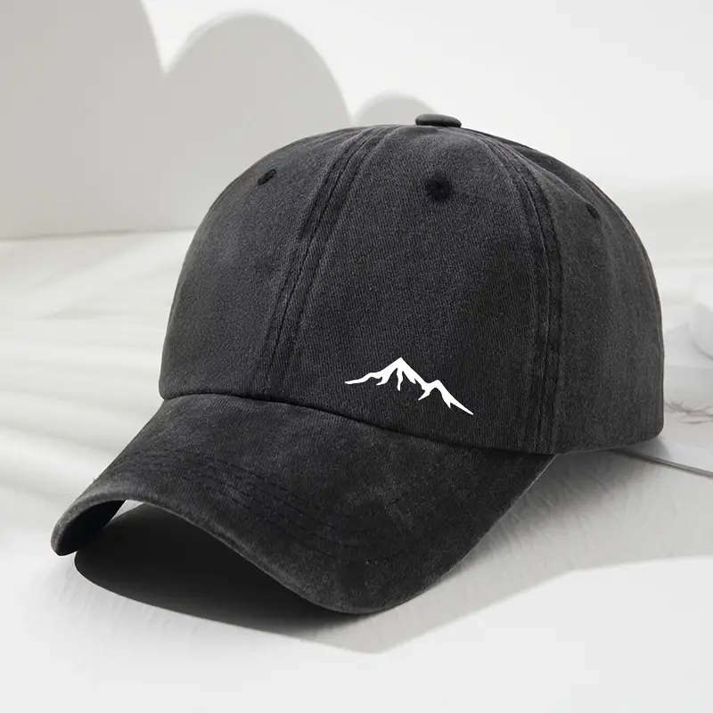 Retro Adjustable Baseball Cap With Mountain View Print Soft Top Dad'S Hat Sun Protection Perfect