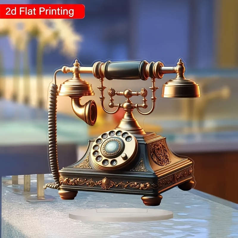 2D Flat Vintage Rotary Telephone Acrylic Desk Decor Non-3D Printed Retro Style Ornat
