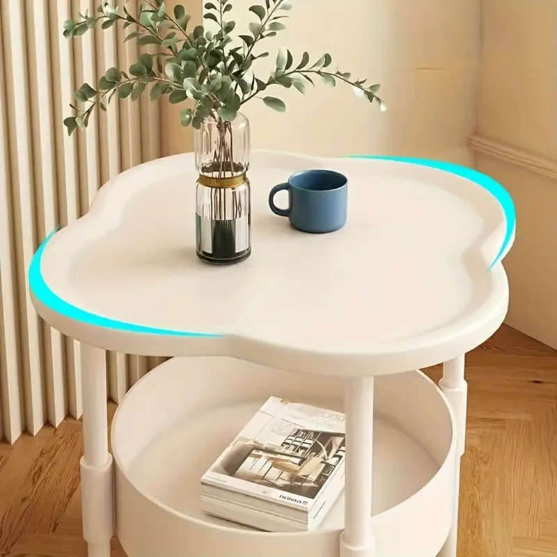 1pc Modern And Simple Round-Edged Coffee Table With Layered Storage Function Plastic Material Floor