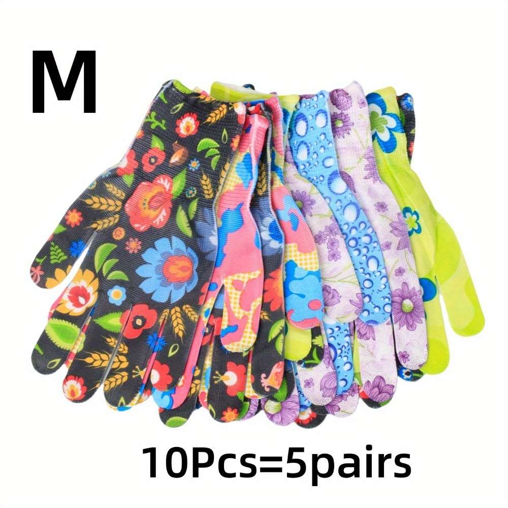 5 Pairs Flower Leopard Texture Size M Household Cleaning Gloves