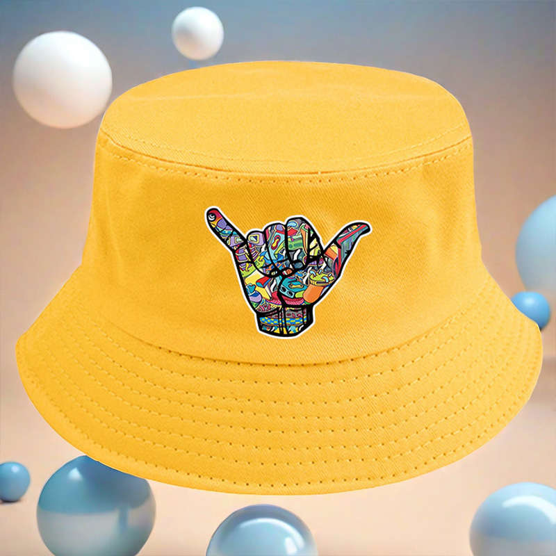 A Fisherman Hat Featuring a Colorful 'Hip-Hop' Gesture Pattern Versatile And Available in Mult