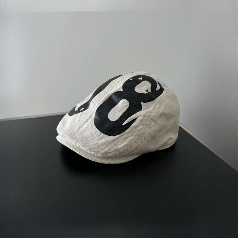 1pc Vintage American Style Beret Cap Lightweight Polyester Newsboy Hat with Stripe Craftsmanship