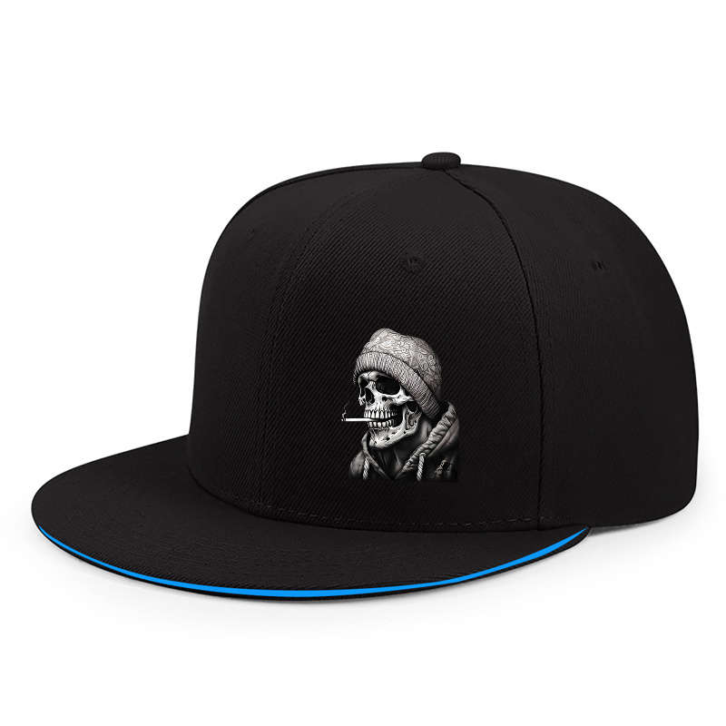 Urban Streetwear Baseball Cap Unisex Polyester Snapback Hat with Skull Graphic Sun Protecti