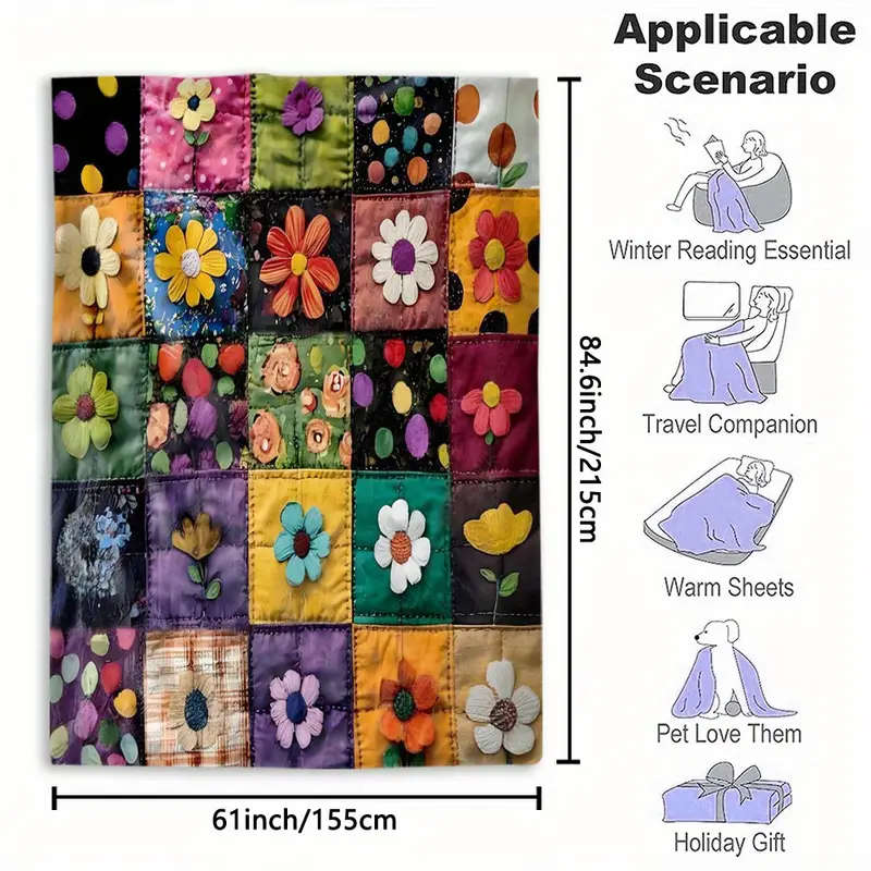 1 Handmade Floral Patchwork Throw Blanket 155CM*215CM