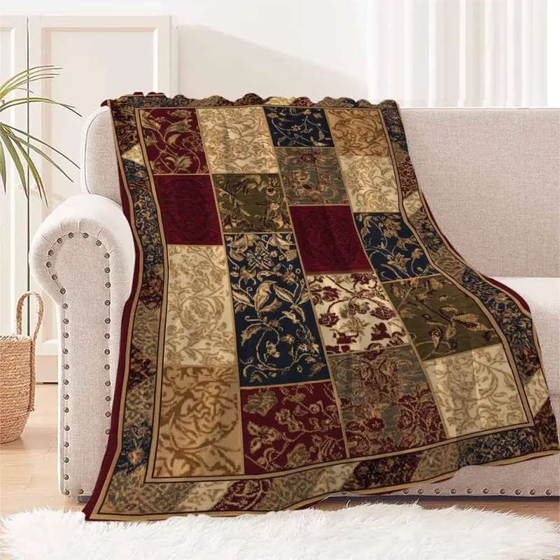 Bohemian Patchwork Flannel Throw Blanket 150*200cm