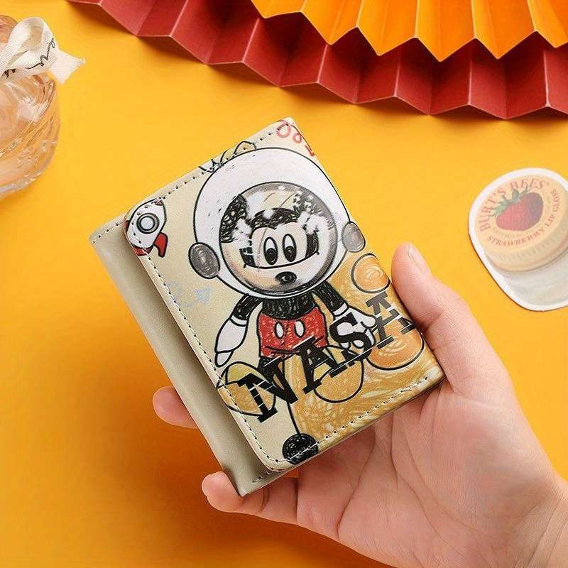 Disney Mickey Mouse Cartoon Wallet Short Three-Fold Coin Purse Id Card Holder Pu Mater