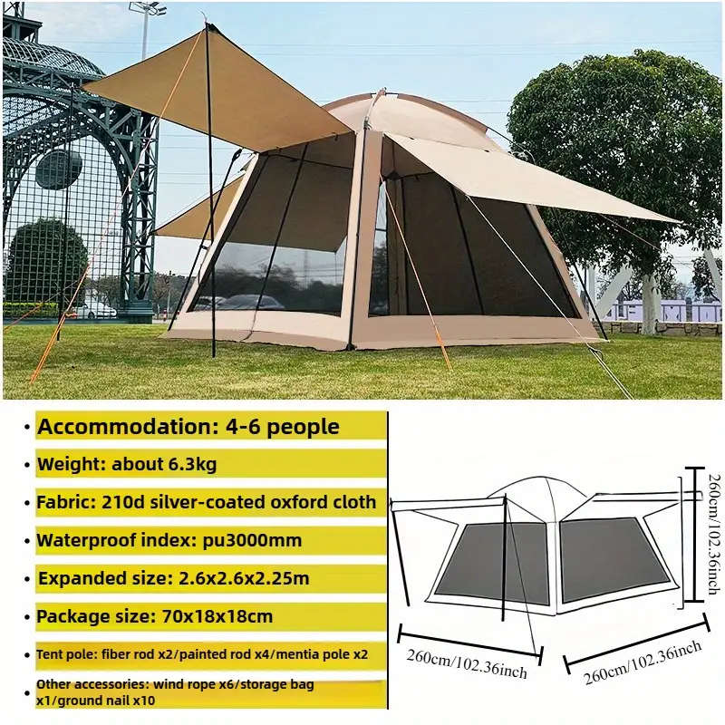 4-6 Person Family Camping Tent with Screen Window and Mosquito Net