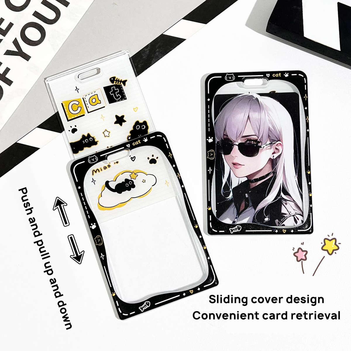 Adorable Star Cat Pendant Id Card Holder