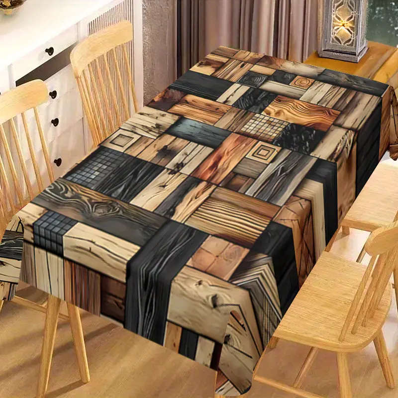 s Rustic Style Wooden Grid Design Tablecloth 140*180cm