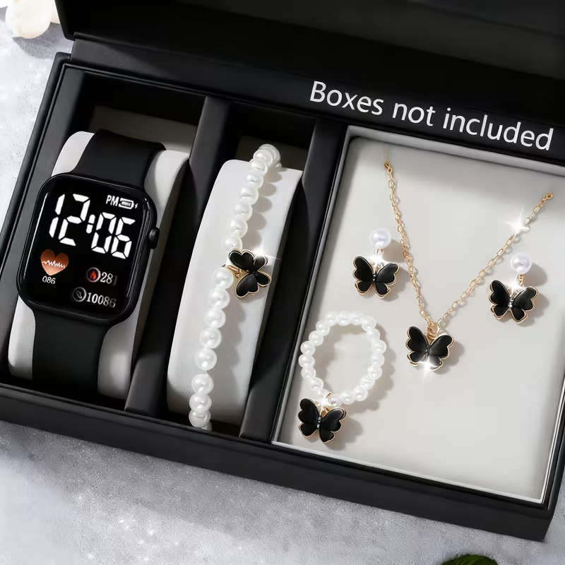 6Pcs Ladies Watch Jewelry Gift Set Square Design