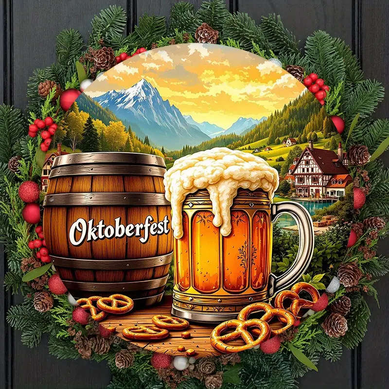 Room Decor Oktoberfest Themed Aluminum Sign 20.32X20.32Cm Rustic Wall Decor