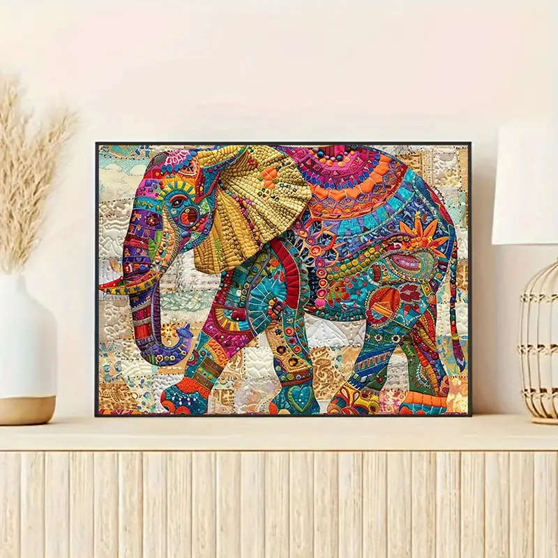 Print 2D Canvas Painting Patchwork Elephant Canvas Painting