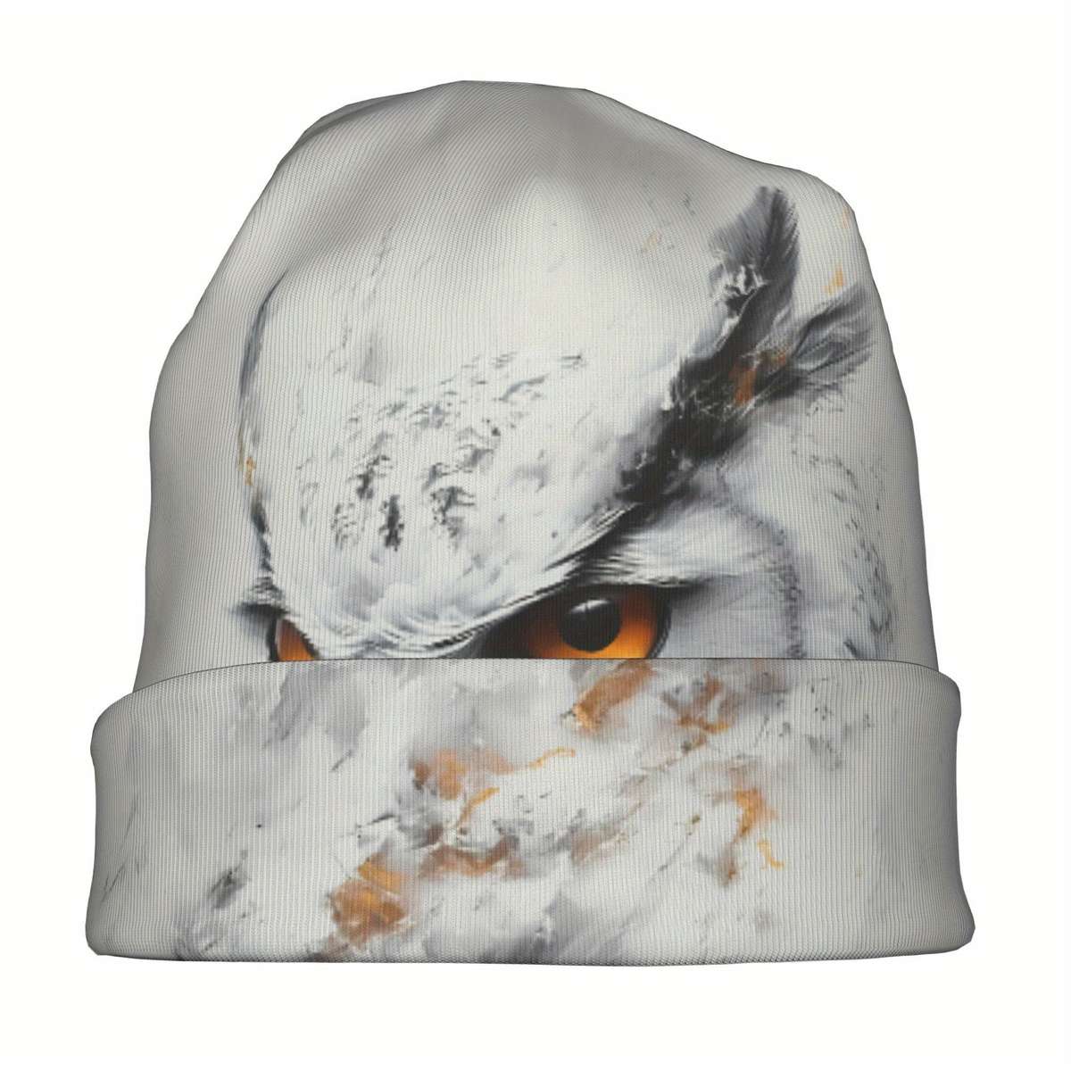 Biihudu Men'S Snowy Owl Beanie Cap Funky Knit Hat With Realistic Owl Design Soft Polyester