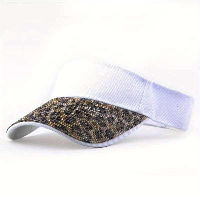 of a New Women'S Leopard Print Stylish Sun Hat Adorned with Crystals a Versatile Brimless