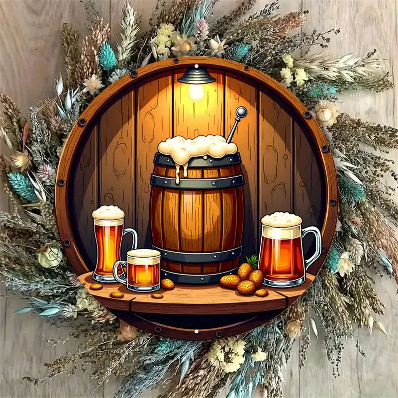 1pc Vintage Beer Barrel Round Aluminum Sign Rustic Metal Wall Art