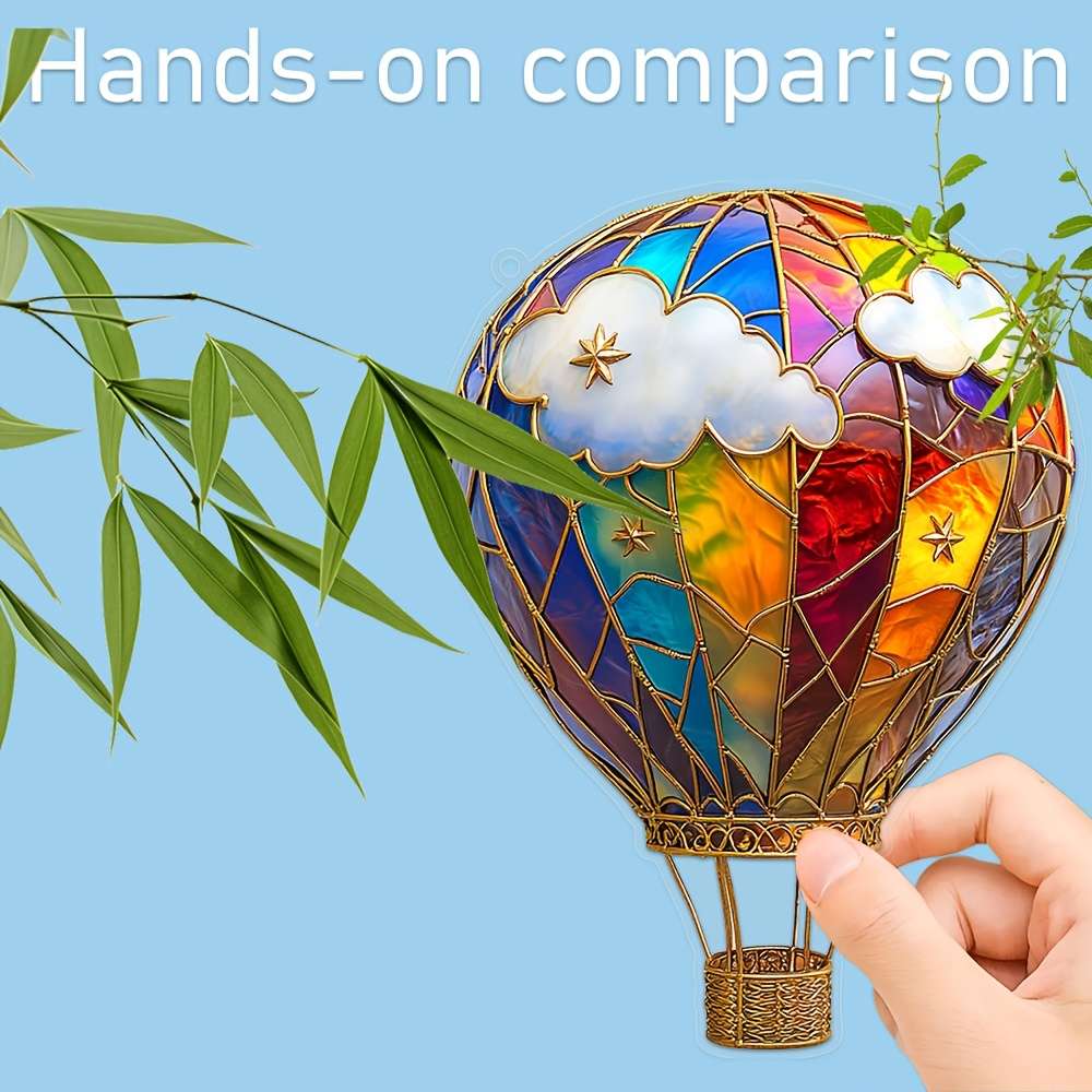 2D Flat Vibrant Rainbow Hot Air Balloon Acrylic Light Catcher Design with Colorf