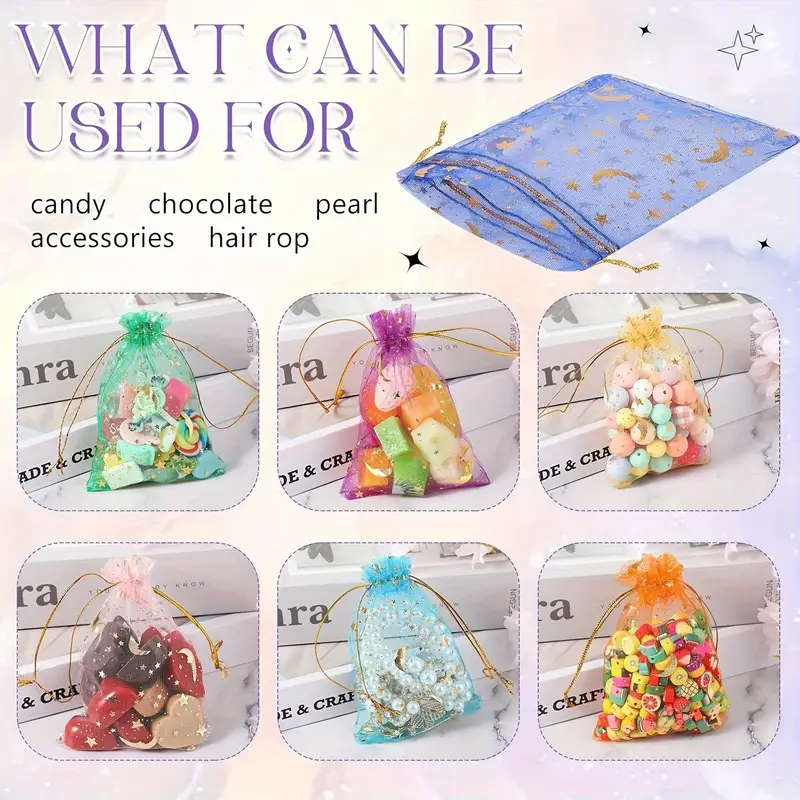50 Moon and Star Transparent Hard Mesh Drawstring Bag